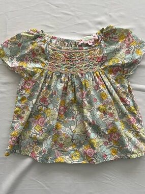 Bonpoint Pastel Floral Smocked Blouse - Pink, Yellow, Mint